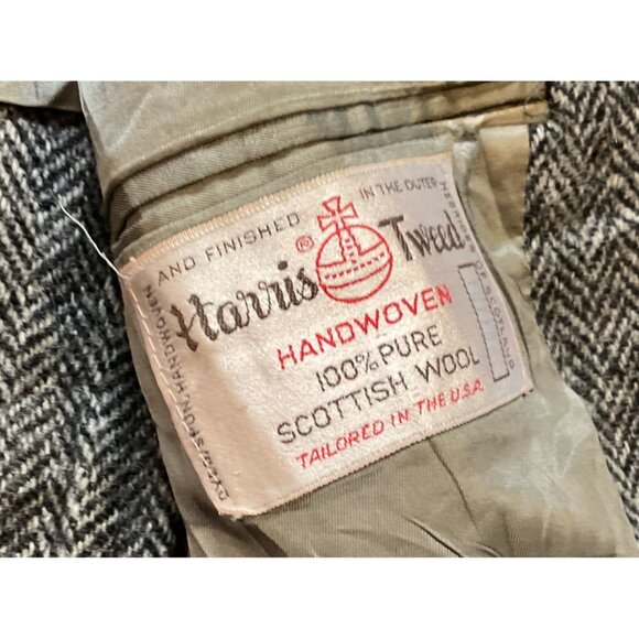 Vintage Roos Bros Harris Tweed Gray Herringbone Sport Coat Blazer Mens 42L Scott - Picture 3 of 5